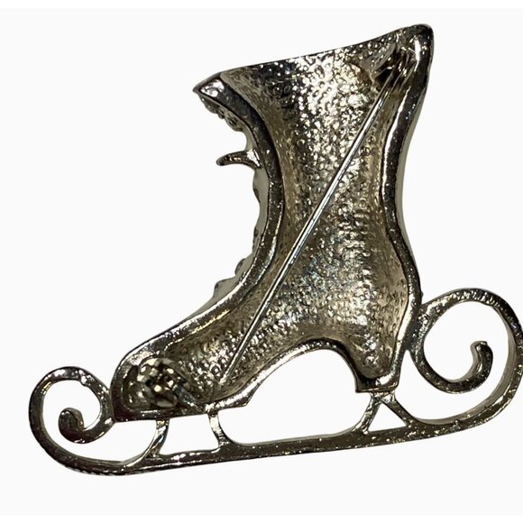 Rhinestone Ice Skate Boot Brooch Pin Vintage - Picture 5 of 6